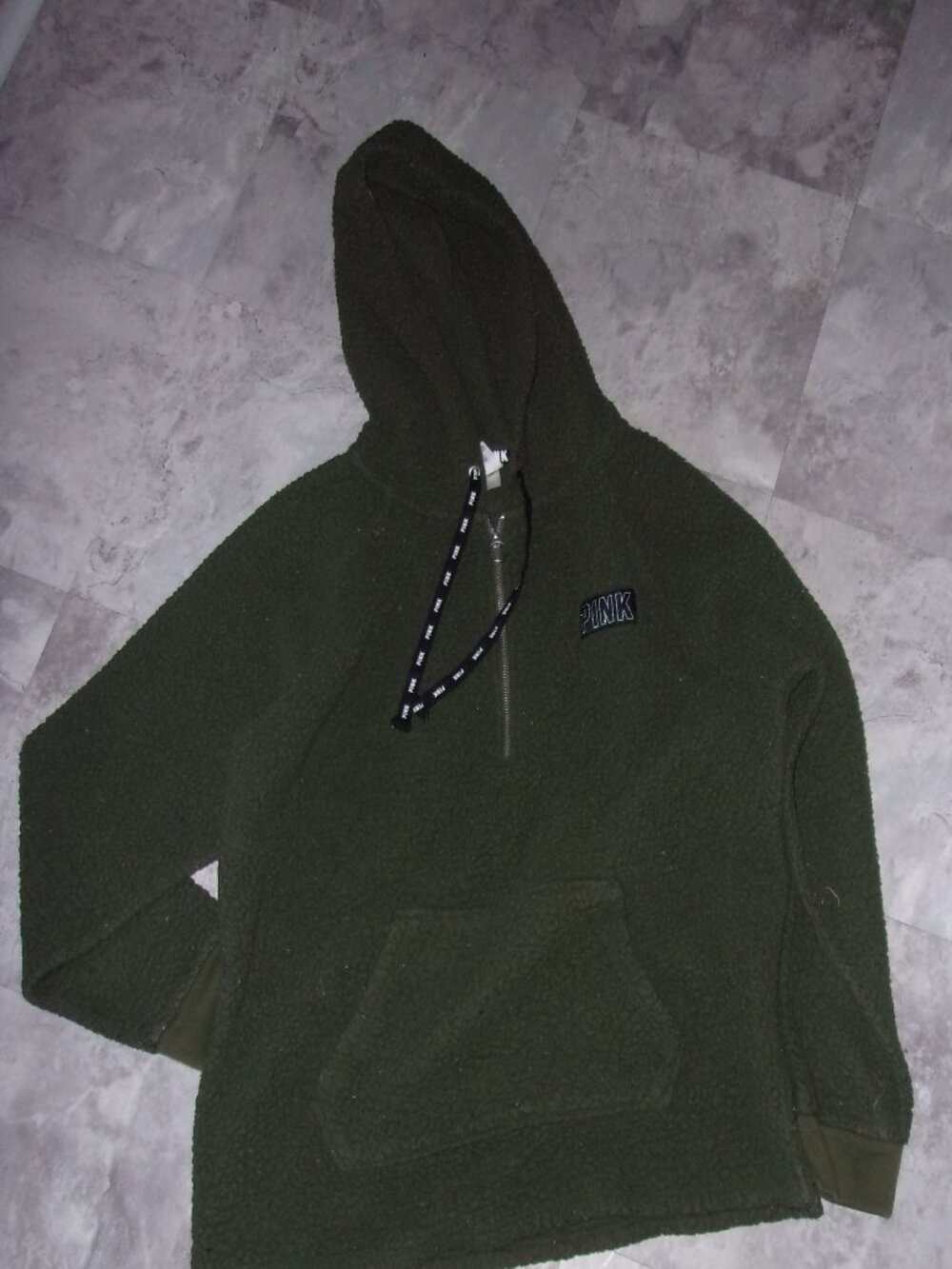 pink victorias secret green sherpa coat sweatshirt fleece  size medium shirt